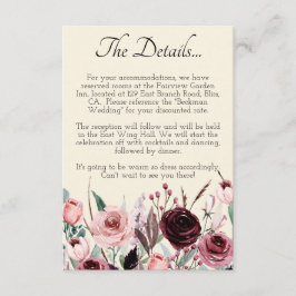 Kräm Burgundy Akvarell Blommig Bröllopsdetalj Tilläggskort