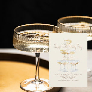 Kräm Champagne Torn Förvåningsfest 50-årsdag Inbjudningar