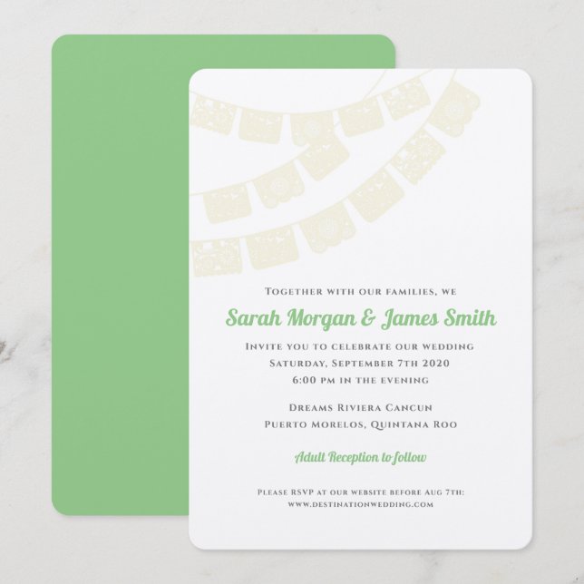 Kräm- Fiesta för Papel Picado destinationsbröllop Inbjudningar (Fram/baksida)