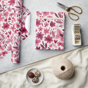 Kräm Flicka Rosa Röda Blommor Hjärtan Födelsedag Presentpapper