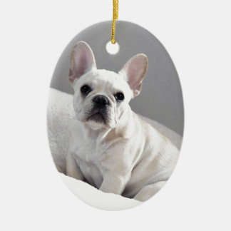 Kräm- Frenchie Julgransprydnad Keramik