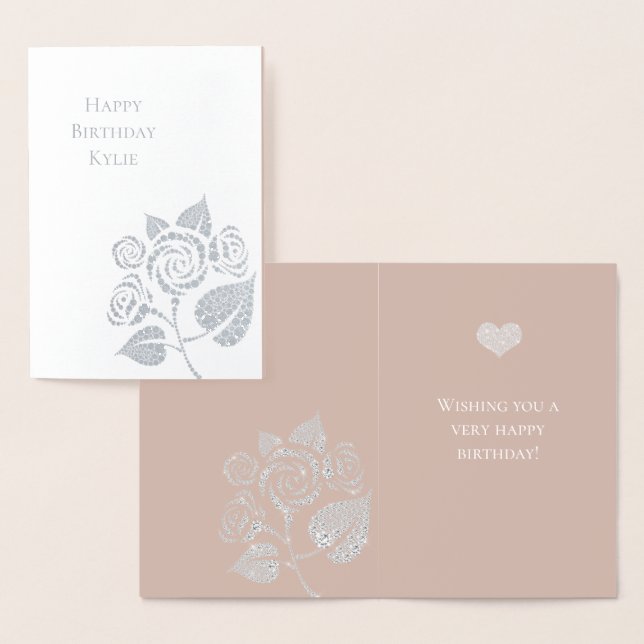 Kräm Glam Diamanter Rosa Blommig Födelsedag Folierat Kort (Display)
