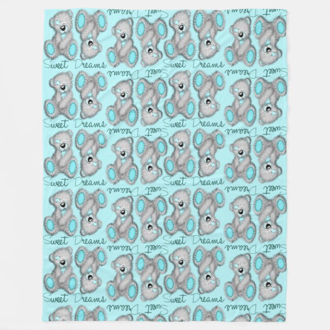 Kram Go' Dröm Teddy-cyan Fleecefilt (Framsidan)