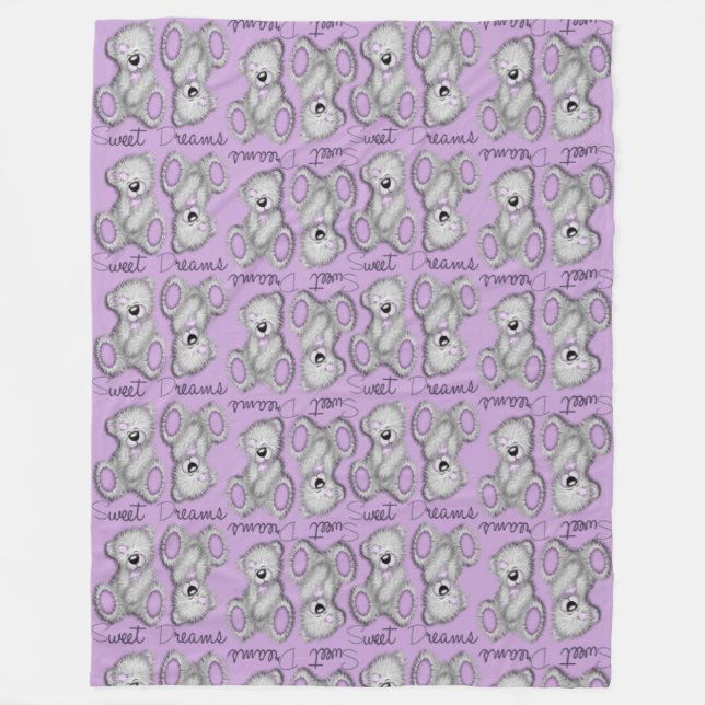 Kram gömma söta drömmar Teddy-mattad lavendel Fleecefilt (Framsidan)