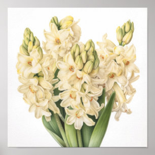 Kräm Hyacint Blomma Konsttryck Poster