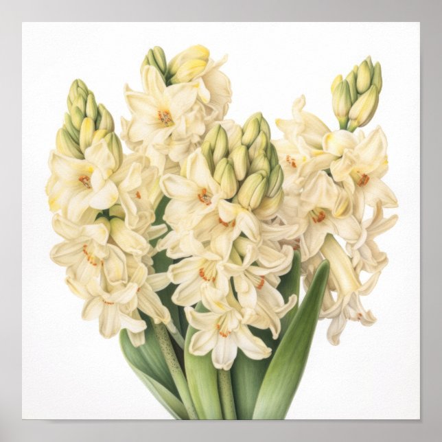 Kräm Hyacint Blomma Konsttryck Poster (Framsidan)