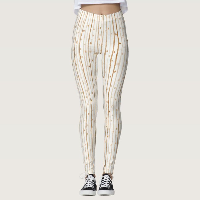 Kräm Kaffe Brun Ränder Prickar Leggings (Framsida)
