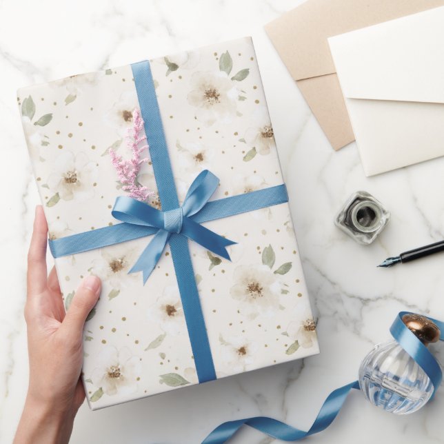 Kräm Kakaobrun Födelsedagsblommor Presentpapper (Gifting)