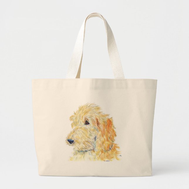 Kräm- Labradoodle #2 hänger lös Jumbo Tygkasse (Framsidan)