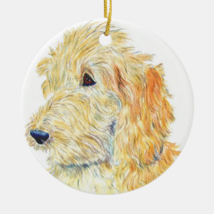 Kräm- Labradoodle Julgransprydnad Keramik