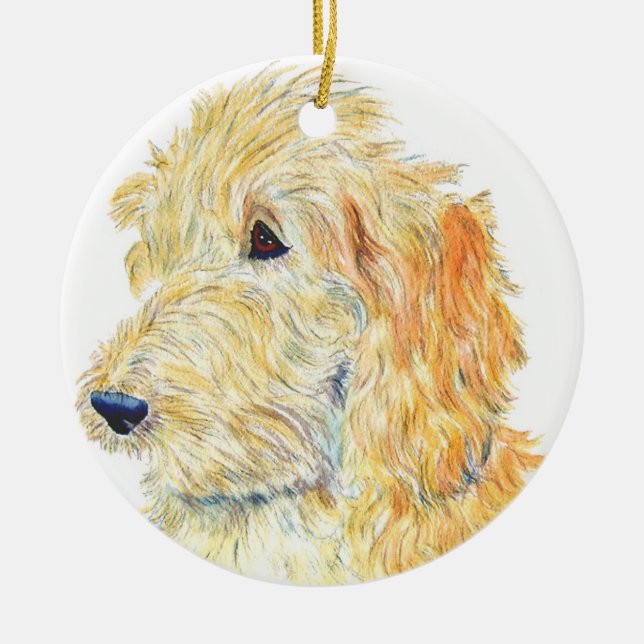 Kräm- Labradoodle Julgransprydnad Keramik (Framsidan)