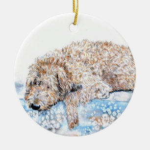 Kräm- Labradoodle Julgransprydnad Keramik