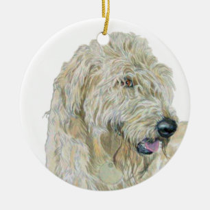 Kräm- Labradoodle Julgransprydnad Keramik