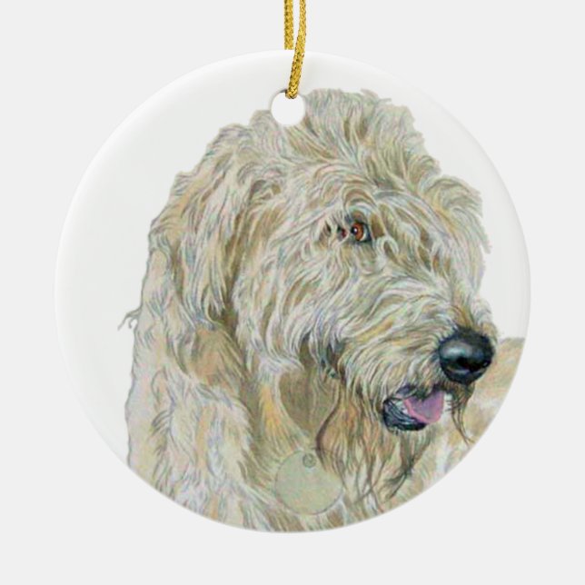 Kräm- Labradoodle Julgransprydnad Keramik (Framsidan)