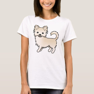 Kräm Lång Päls Chihuahua Söt Tecknad Hund T Shirt