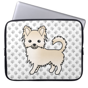 Kräm Lång Päls Chihuahua Tecknad Hund & Framben Laptop Fodral