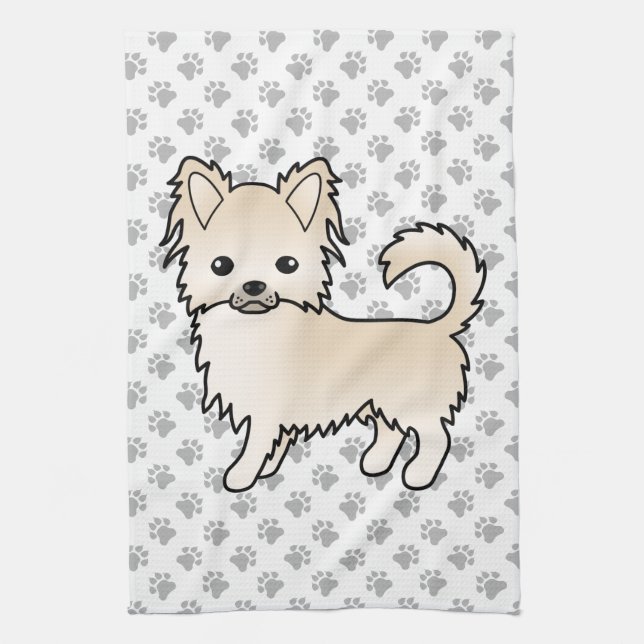 Kräm Lång Päls Chihuahua Tecknad Hund & Klor Kökshandduk (Vertikal)