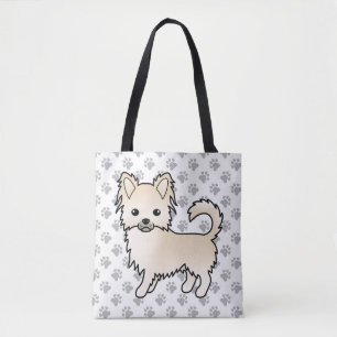 Kräm Lång Päls Chihuahua Tecknad Hund & Klor Tygkasse