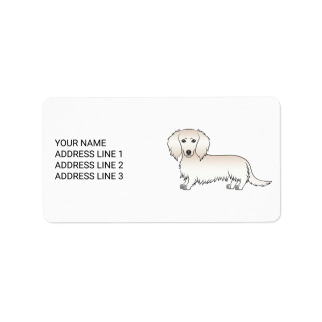 Kräm Långhårig Dachshund Söt Tecknad Hund & Text Adressetikett (Framsidan)