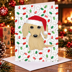 Kräm långhårig Dachshund Tomte Hund Jul Helgkort