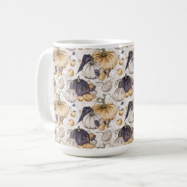 KRÄM MED ORANGE KRÄM OCH LILA PUMPKINER KAFFEMUGG