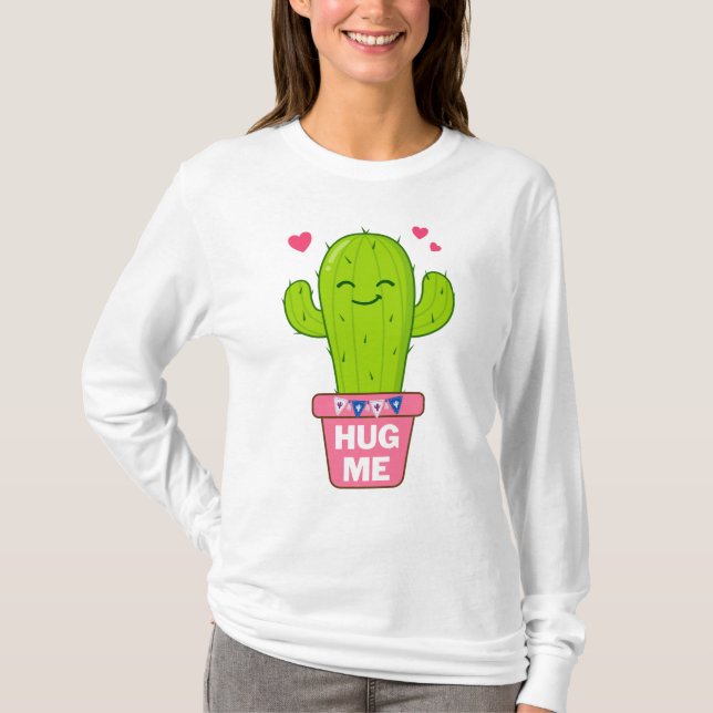 kram mig, jag är en trevlig kaktus t shirt (Framsida)