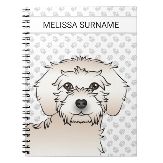 Kräm Mini Goldendoodle Tecknad Hund & Text Anteckningsbok (Framsidan)