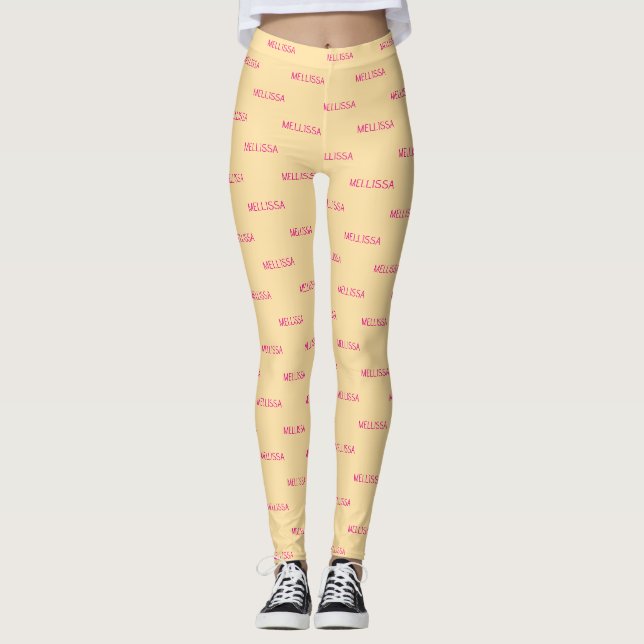 Kräm minimalistiskt anpassat namn  leggings (Framsida)