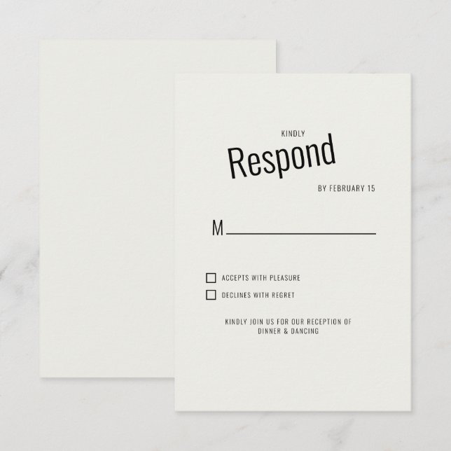 Kräm Modern Svart Text Bröllop RSVP OSA Kort (Fram/baksida)