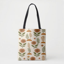 Kräm och Brun Blommig Boho Handväska Tygkasse