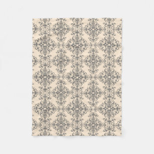 Kräm och Grå Elegant Viktoriansk Stil Damask Konst Fleecefilt