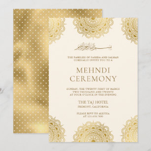 Kräm och guld asiatiskt motiv muslimsk Mehndi-cere Inbjudningar