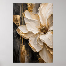 Kräm och guld blomster abstrakt väggkonst