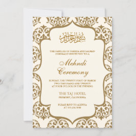Kräm och guld Damask Islamsk Mehndi-ceremoni Inbjudningar