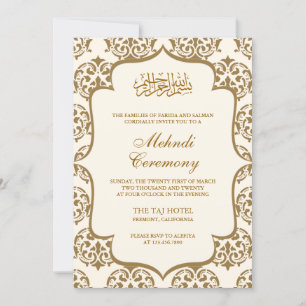 Kräm och guld Damask Islamsk Mehndi-ceremoni Inbjudningar