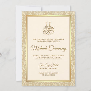 Kräm och guld Damask Islamsk Mehndi-ceremoni Inbjudningar