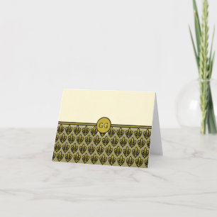 Kräm och Guld Fleur De Lis Monogrammable kort