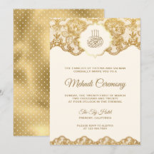 Kräm och guld folie spets islamisk Mehndi-ceremoni