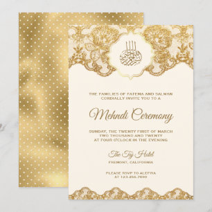 Kräm och guld folie spets islamisk Mehndi-ceremoni Inbjudningar