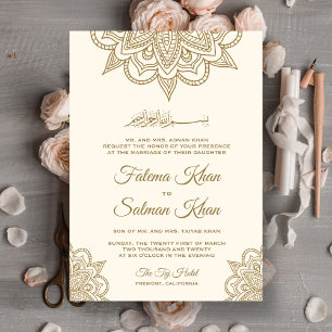 Kräm och Guld Henna Mehndi Islamisk Muslimsk Bröll Inbjudningar