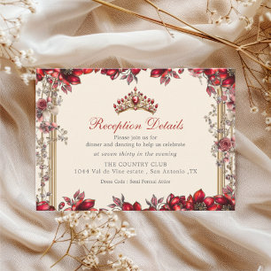Kräm och röd gyllene tiara blomster Quinceañera Tilläggskort