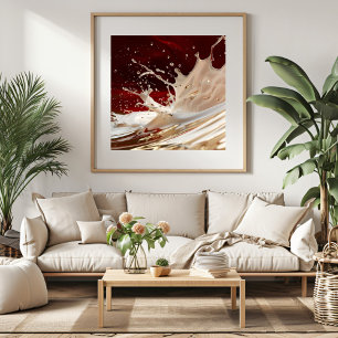 Kräm och röd stänk Fluid Art Affisch