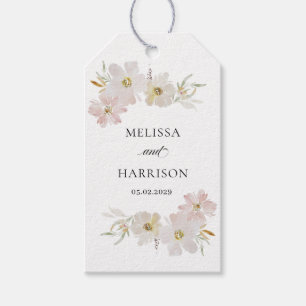 Kräm och rodnad akvarell blommor presentetikett