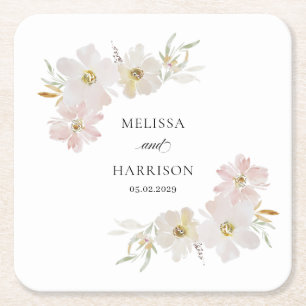 Kräm och rodnad akvarellblommor underlägg papper kvadrat