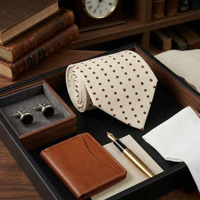 Kräm och svart mikro prickmönster slips (Skapare uppladdad)