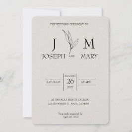 Kräm och svart minimalistisk elegant bröllopsinbju inbjudningar
