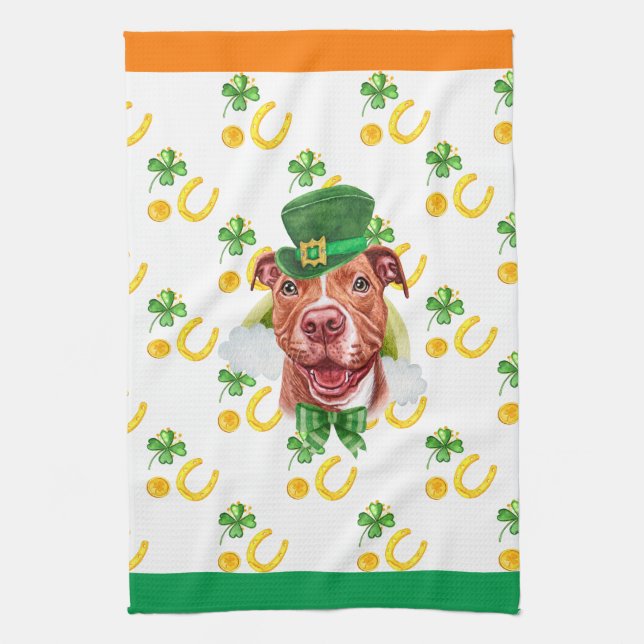 Kräm Pitbull Semester Hem Dekoration St Patricks D Kökshandduk (Vertikal)