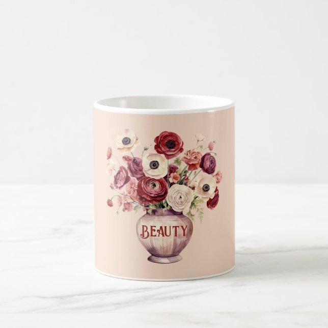 Kräm Röda Ranunculus Blommor Kaffemugg (Center)