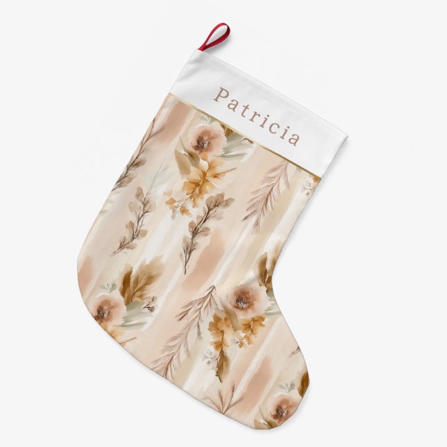 Kräm Rodnad Boho Blommor Jul Stor Julstrumpa (Framsidan (Hängande))