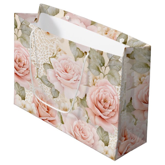 Kräm Rosa Rosor Blommig Bröllopsdusch (Framsidan Vinklad)